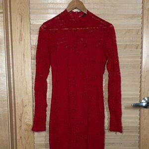 GUESS Red Lace Bodycon Dress